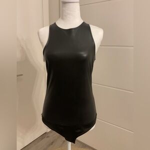 *Avec Les Filles *Black Faux Leather Tank Top bodysuit